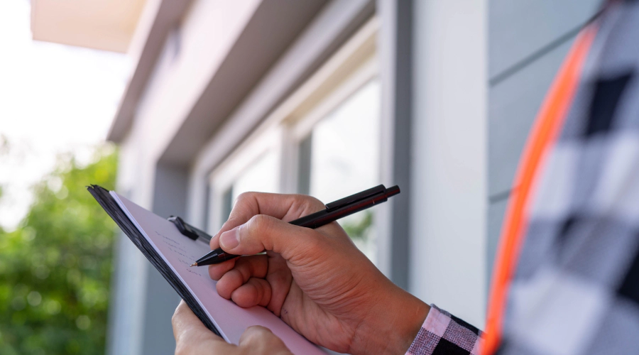 inspector taking notes outside a house naples me